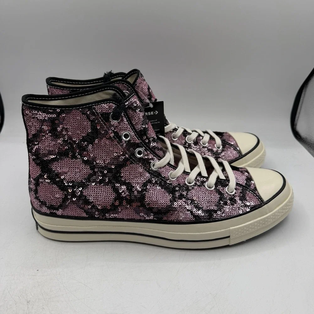 Converse Chuck 70 High Shoe Men 8.5 Women 10.5 Pink Sequin Snake Pattern Sneaker